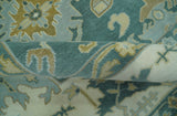 Antique Style Hand Knotted Teal and Ivory Oushak Multi Size wool Rug
