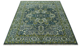 Antique Style Hand Knotted Teal, Gray and Green Traditional multi Size wool rug