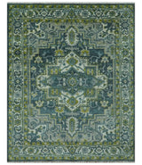 Antique Style Hand Knotted Teal, Gray and Green Traditional multi Size wool rug