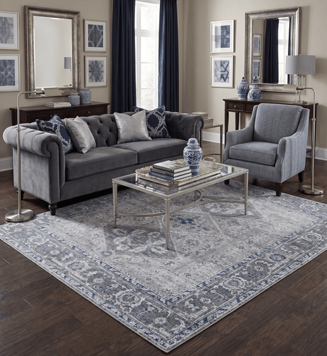 Antique Style Hand Knotted Traditional Blue and Gray Wool Area Rug