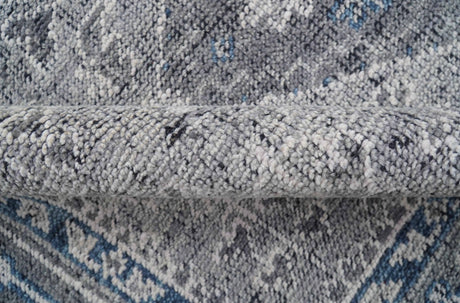 Antique Style Hand Knotted Traditional Blue and Gray Wool Area Rug