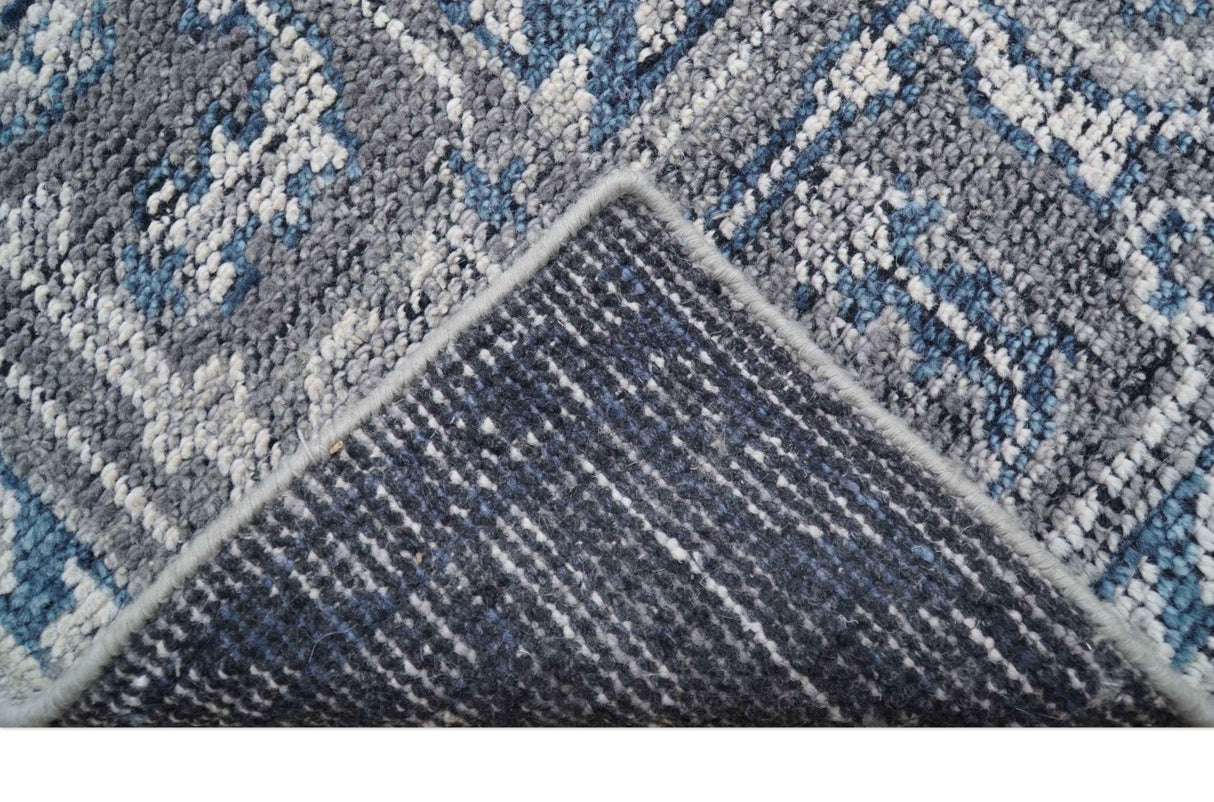 Antique Style Hand Knotted Traditional Blue and Gray Wool Area Rug
