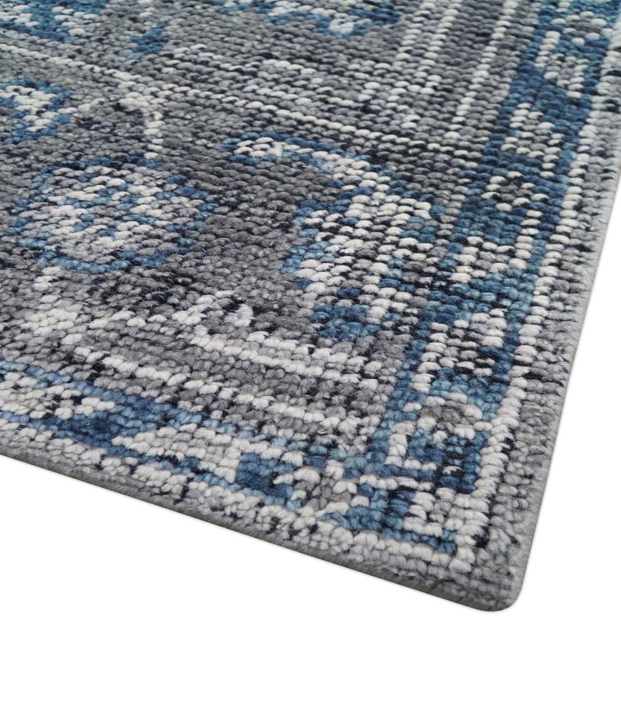 Antique Style Hand Knotted Traditional Blue and Gray Wool Area Rug