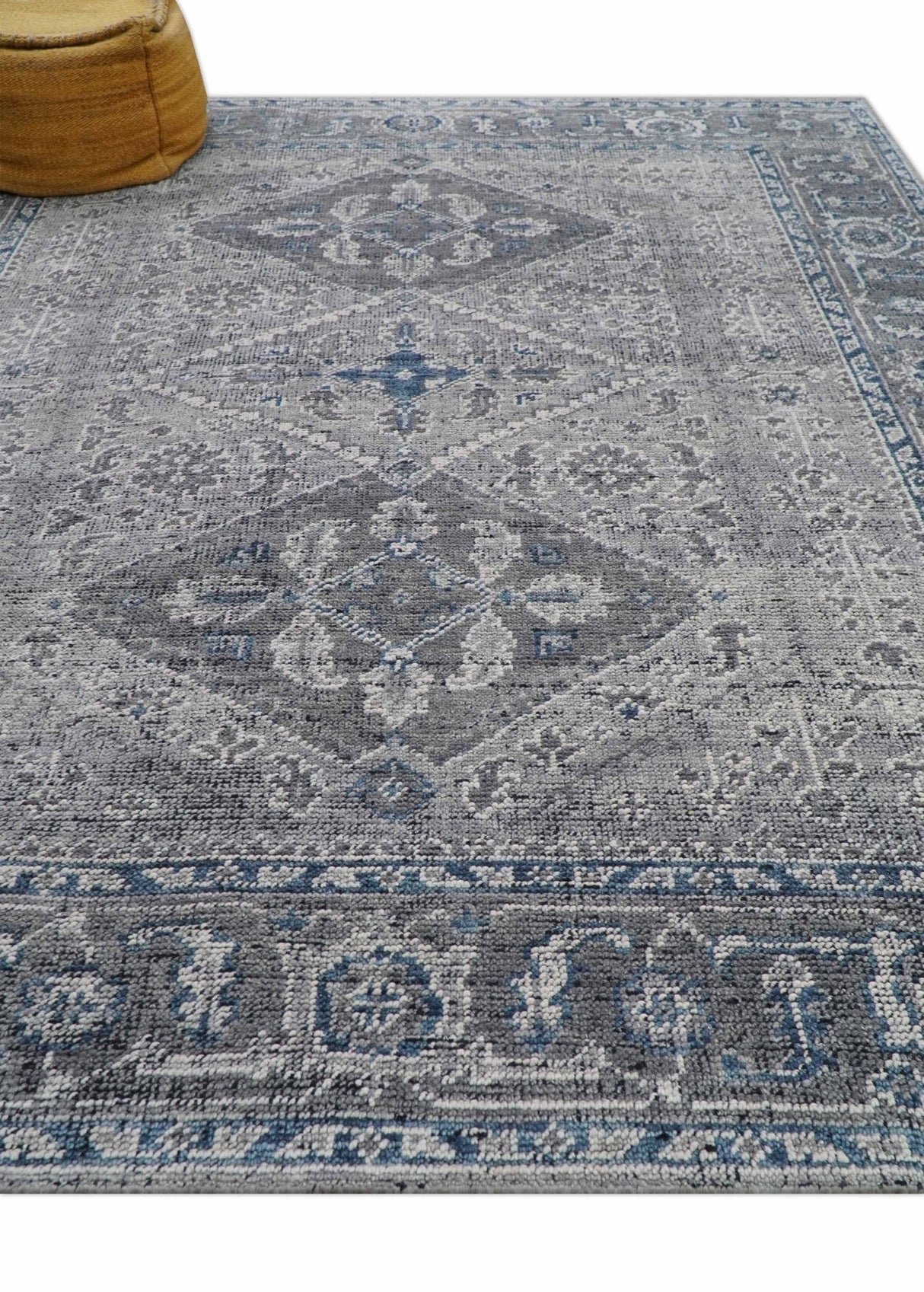 Antique Style Hand Knotted Traditional Blue and Gray Wool Area Rug
