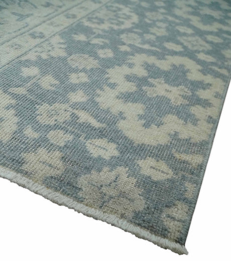 Antique Style Ivory and Charcoal Hand Knotted Traditional Oushak 2x4 wool Bedside Rug