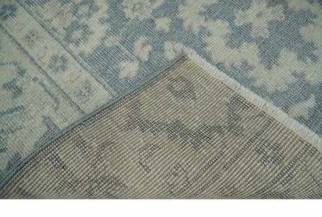 Antique Style Ivory and Charcoal Hand Knotted Traditional Oushak 2x4 wool Bedside Rug