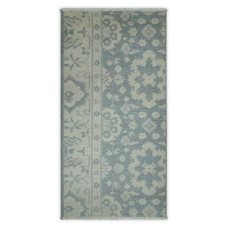 Antique Style Ivory and Charcoal Hand Knotted Traditional Oushak 2x4 wool Bedside Rug-Area Rug-Parc Decor