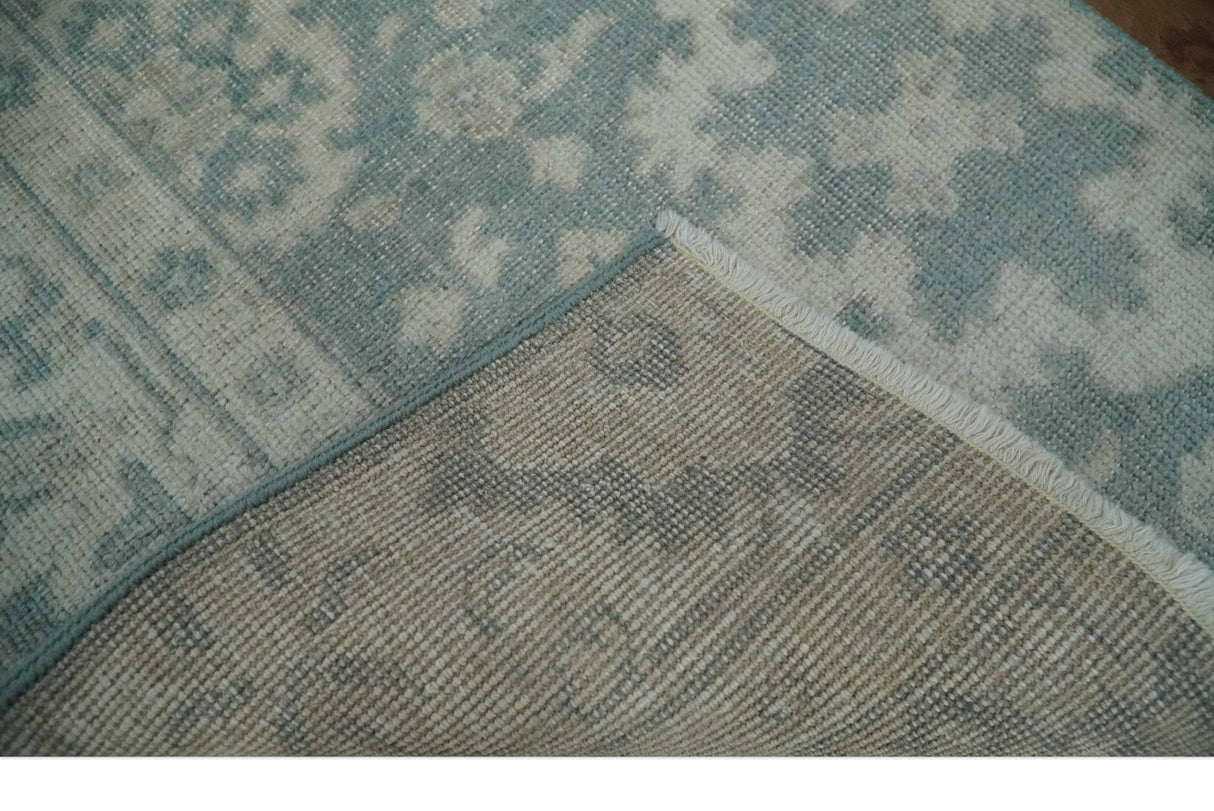 Antique Style Ivory and Gray Hand Knotted Traditional Oushak 2x4 wool Bedside Rug