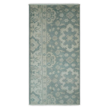 Antique Style Ivory and Gray Hand Knotted Traditional Oushak 2x4 wool Bedside Rug-Area Rug-Parc Decor