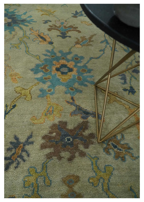 Antique Style Olive and Blue Hand knotted Traditional Oushak 8x10 wool Area Rug