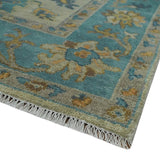 Antique Style Olive and Blue Hand knotted Traditional Oushak 8x10 wool Area Rug