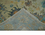 Antique Style Olive and Blue Hand knotted Traditional Oushak 8x10 wool Area Rug