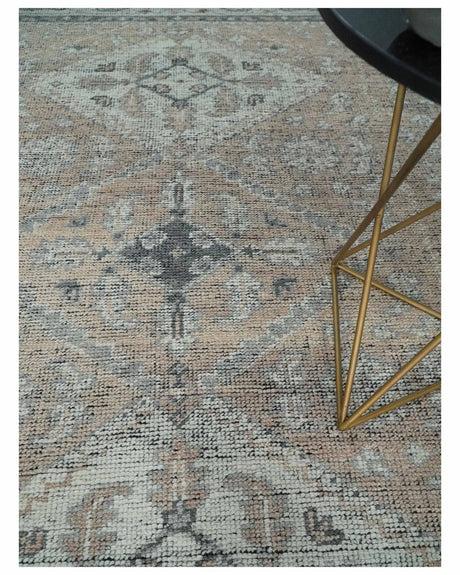 Antique Style Peach, Ivory and Charcoal 8x10 Hand knotted Traditional wool Area Rug