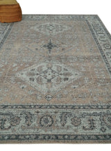 Antique Style Peach, Ivory and Charcoal 8x10 Hand knotted Traditional wool Area Rug