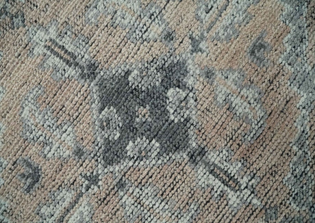 Antique Style Peach, Ivory and Charcoal 8x10 Hand knotted Traditional wool Area Rug