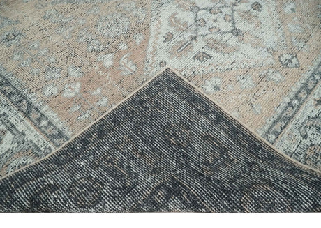 Antique Style Peach, Ivory and Charcoal 8x10 Hand knotted Traditional wool Area Rug