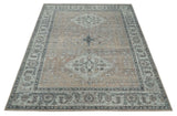Antique Style Peach, Ivory and Charcoal 8x10 Hand knotted Traditional wool Area Rug