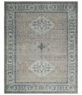 Antique Style Peach, Ivory and Charcoal 8x10 Hand knotted Traditional wool Area Rug