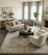 Antique Style Traditional Heriz Gray, Ivory, Peach and Olive Hand Knotted Multi Size wool Area Rug