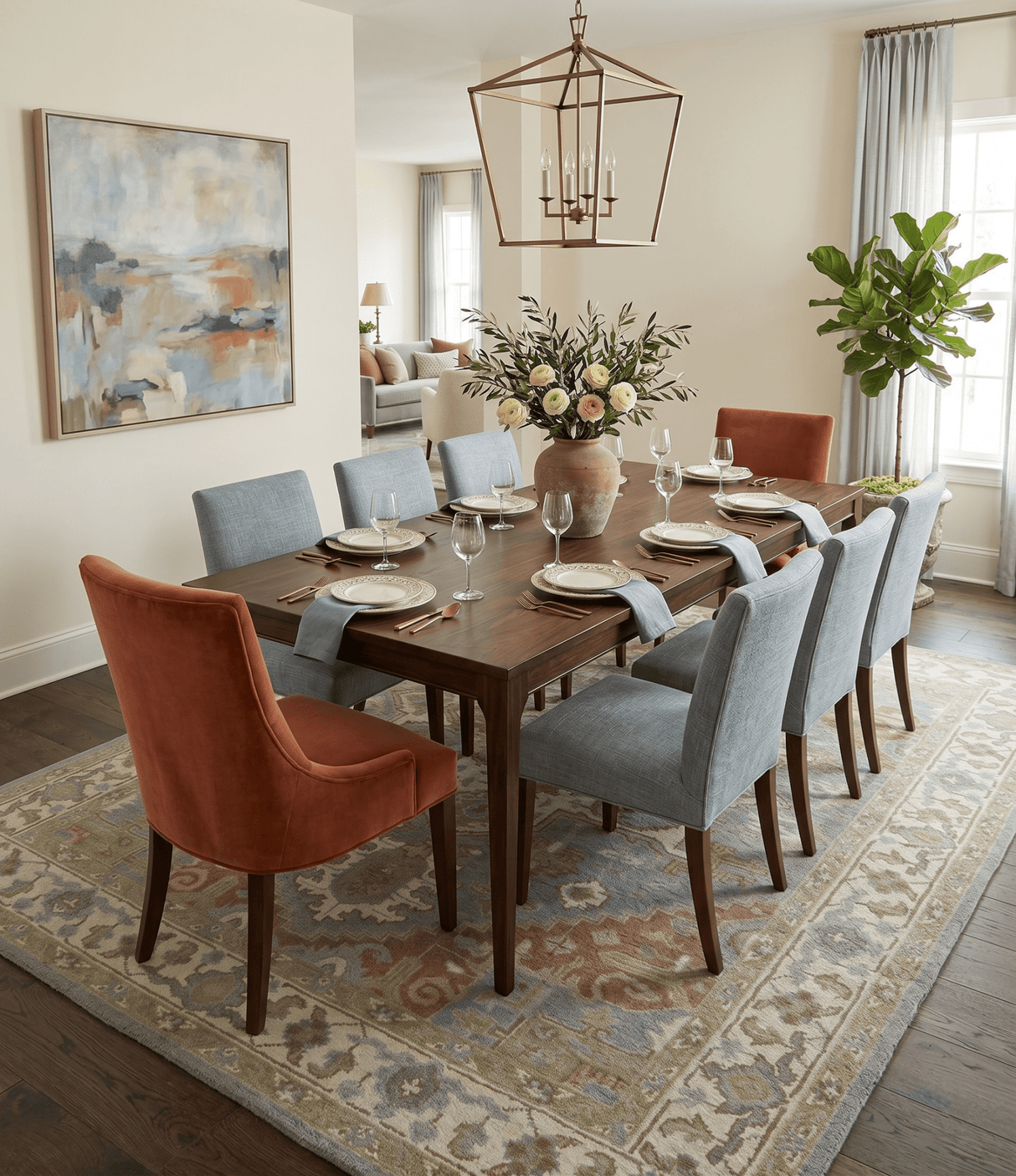 Antique Style Traditional Heriz Gray, Ivory, Peach and Olive Hand Knotted Multi Size wool Area Rug