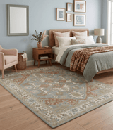 Antique Style Traditional Heriz Gray, Ivory, Peach and Olive Hand Knotted Multi Size wool Area Rug
