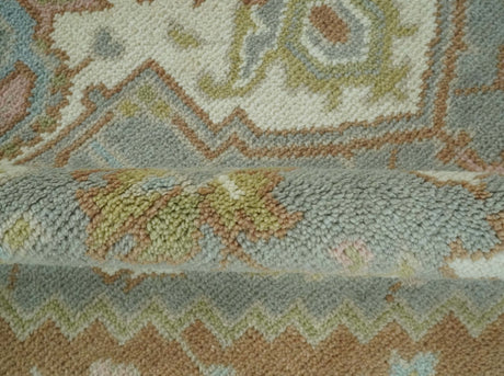 Antique Style Traditional Heriz Gray, Ivory, Peach and Olive Hand Knotted Multi Size wool Area Rug