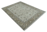 Antique Style Traditional Silver and Olive Oriental Oushak 8x10 wool Area Rug
