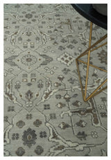 Antique Style Traditional Silver and Olive Oriental Oushak 8x10 wool Area Rug