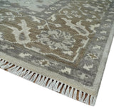 Antique Style Traditional Silver and Olive Oriental Oushak 8x10 wool Area Rug