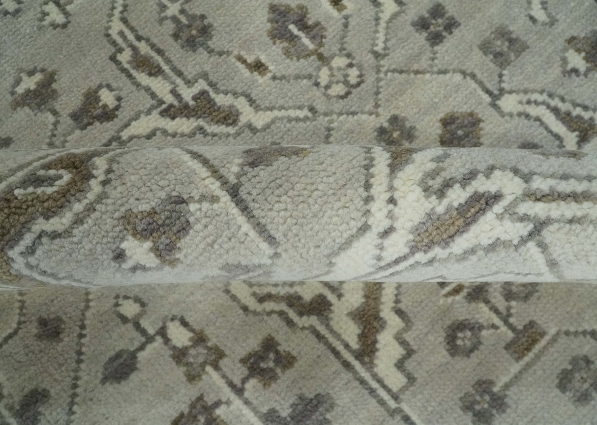 Antique Style Traditional Silver and Olive Oriental Oushak 8x10 wool Area Rug