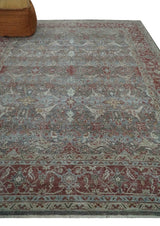 Antique Style Vintage Finish Low Pile Hand Knotted Gray, Silver and Rust Traditional Oushak Wool Rug