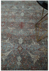 Antique Style Vintage Finish Low Pile Hand Knotted Gray, Silver and Rust Traditional Oushak Wool Rug | TRD2779