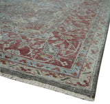 Antique Style Vintage Finish Low Pile Hand Knotted Gray, Silver and Rust Traditional Oushak Wool Rug | TRD2779