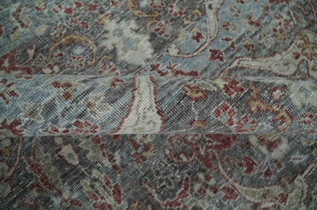 Antique Style Vintage Finish Low Pile Hand Knotted Gray, Silver and Rust Traditional Oushak Wool Rug | TRD2779