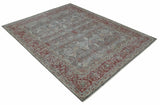 Antique Style Vintage Finish Low Pile Hand Knotted Gray, Silver and Rust Traditional Oushak Wool Rug | TRD2779