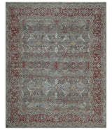 Antique Style Vintage Finish Low Pile Hand Knotted Gray, Silver and Rust Traditional Oushak Wool Rug | TRD2779