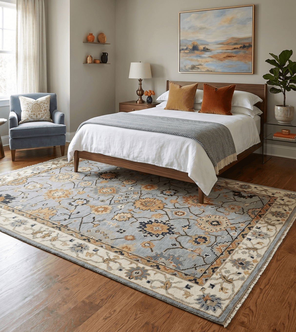 Antique Traditional Gray and Ivory Vintage Style Custom Made wool Area Rug