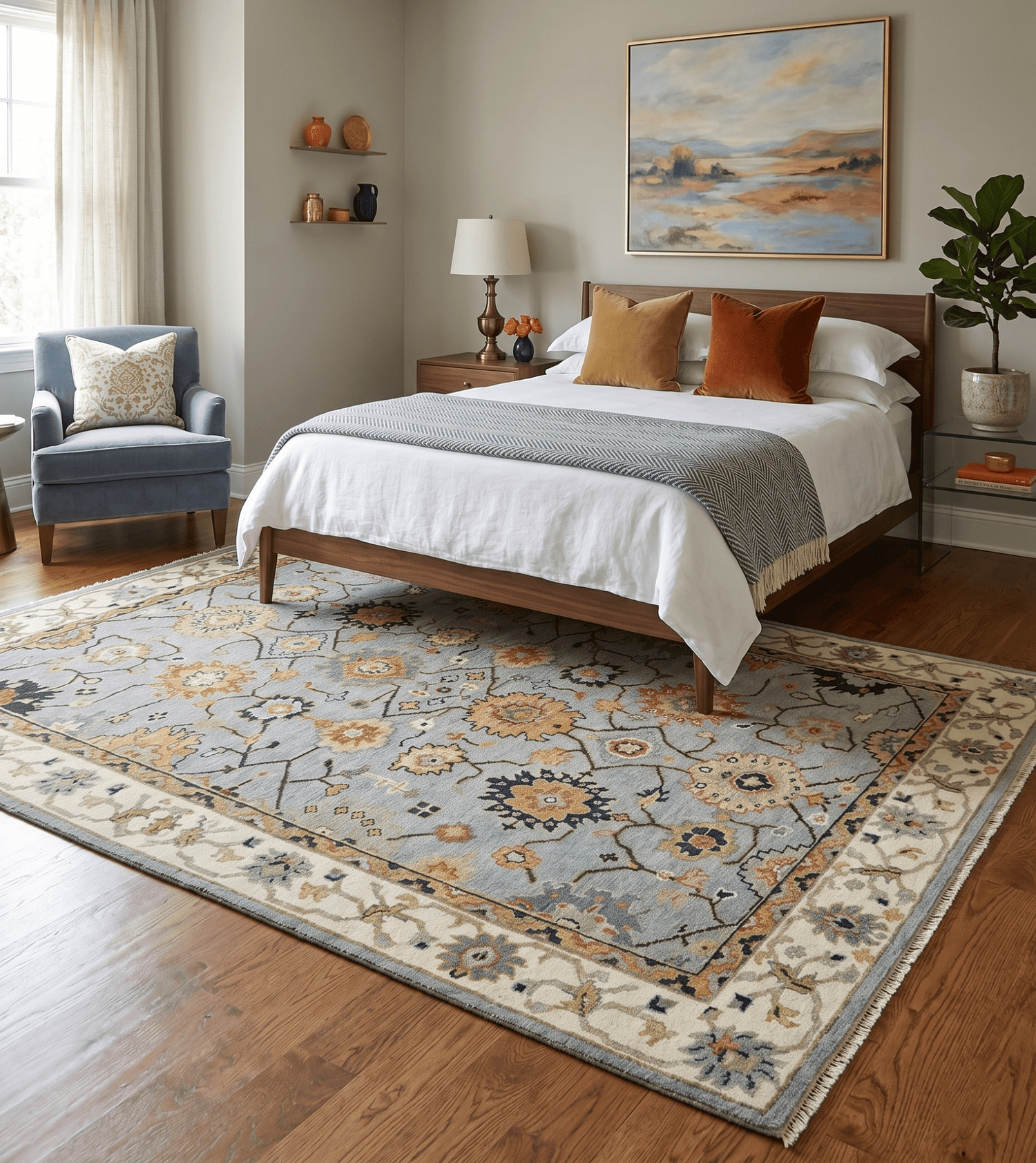 Antique Traditional Gray and Ivory Vintage Style Custom Made wool Area Rug