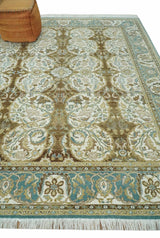Antique Turkish 8x10 Hand Knotted Brown and Blue Wool Rug