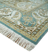 Antique Turkish 8x10 Hand Knotted Brown and Blue Wool Rug