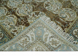 Antique Turkish 8x10 Hand Knotted Brown and Blue Wool Rug