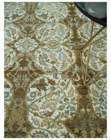 Antique Turkish 8x10 Hand Knotted Brown, Ivory and Blue Persian Rug | AC20810