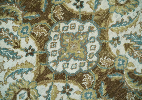 Antique Turkish 8x10 Hand Knotted Brown, Ivory and Blue Persian Rug | AC20810