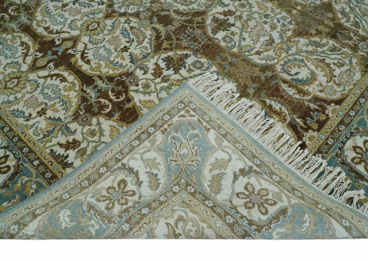 Antique Turkish 8x10 Hand Knotted Brown, Ivory and Blue Persian Rug | AC20810