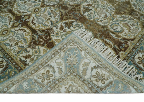 Antique Turkish 8x10 Hand Knotted Brown, Ivory and Blue Persian Rug | AC20810