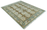 Antique Turkish 8x10 Hand Knotted Brown, Ivory and Blue Persian Rug | AC20810