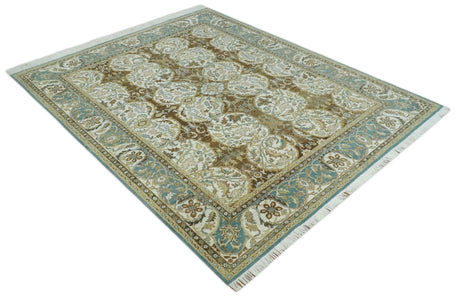 Antique Turkish 8x10 Hand Knotted Brown, Ivory and Blue Persian Rug | AC20810