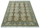 Antique Turkish 8x10 Hand Knotted Brown, Ivory and Blue Persian Rug | AC20810