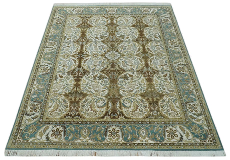 Antique Turkish 8x10 Hand Knotted Brown, Ivory and Blue Persian Rug | AC20810