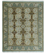 Antique Turkish 8x10 Hand Knotted Brown, Ivory and Blue Persian Rug | AC20810